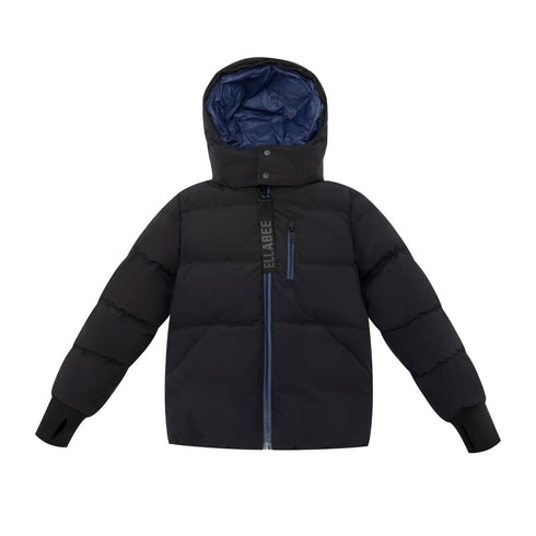 Ellabee Black & Blue Zipper Coat with Fur Hood